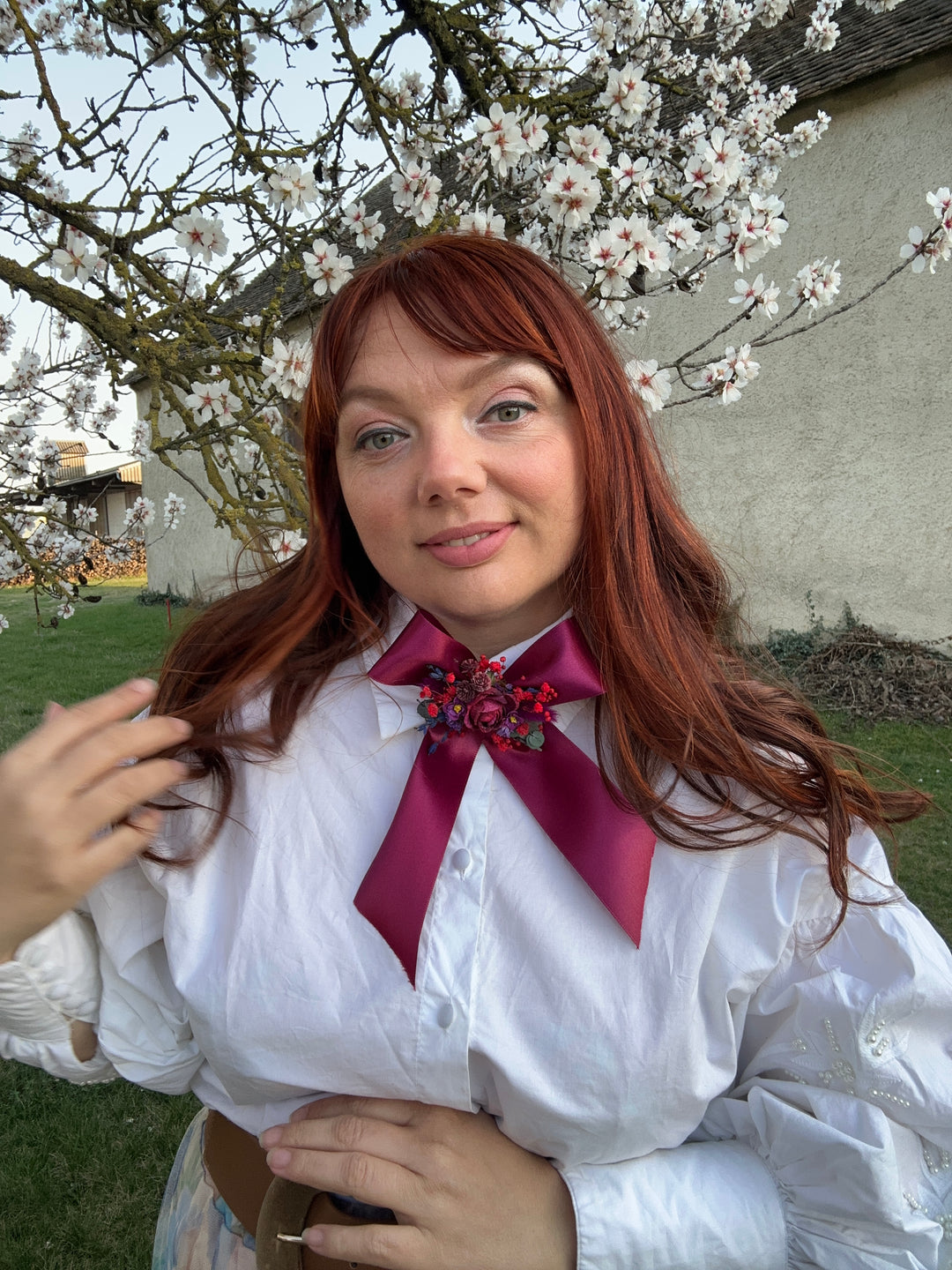 Floral Satin Bow in Magenta with Burgundy Roses and Berries