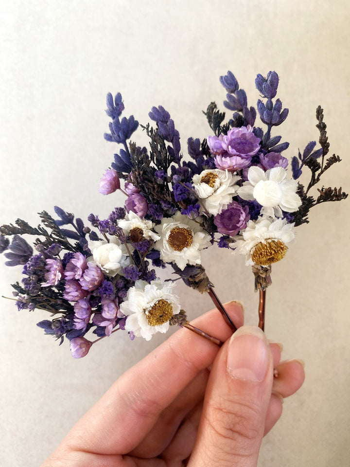 Lavender and White Gixie Flower Bobby Pins | Bridal Hair Accessory – handmade floral hair accessory by magaela