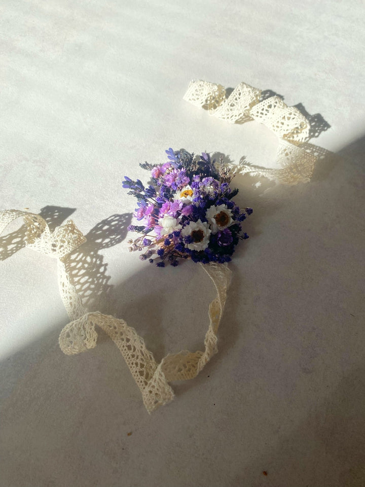 Lavender and White Gixie Wrist Corsage Bracelet | Bridal Accessory – handmade floral hair accessory by magaela