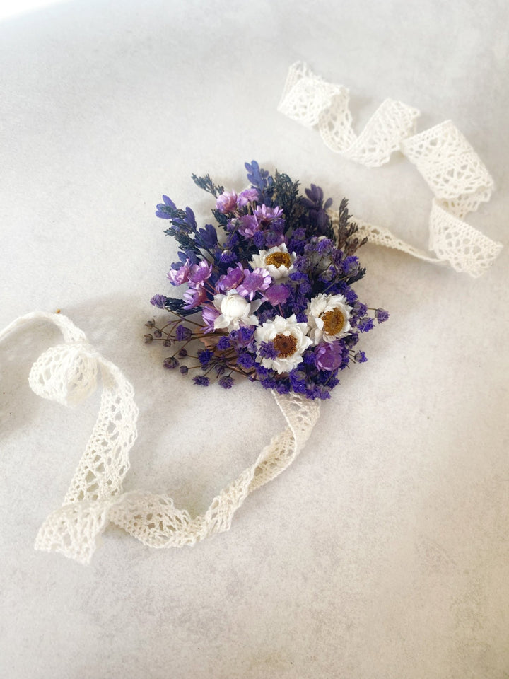Lavender and White Gixie Wrist Corsage Bracelet | Bridal Accessory – handmade floral hair accessory by magaela