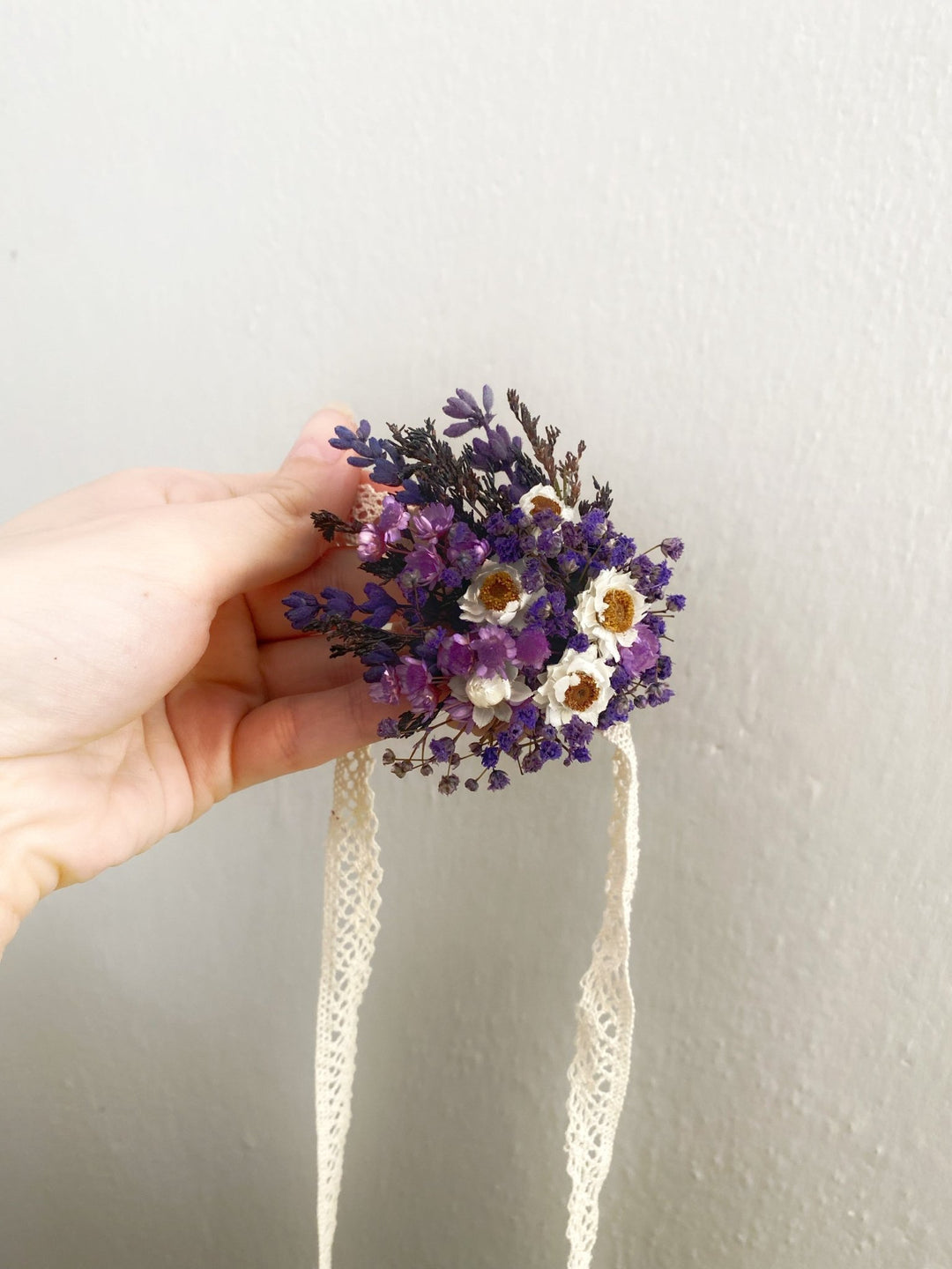 Lavender and White Gixie Wrist Corsage Bracelet | Bridal Accessory – handmade floral hair accessory by magaela