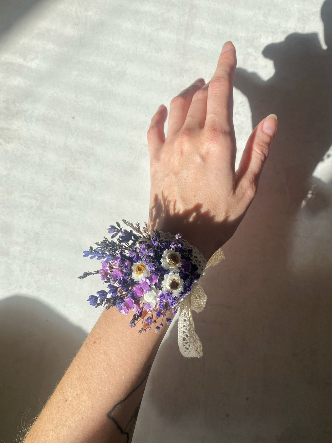 Lavender and White Gixie Wrist Corsage Bracelet | Bridal Accessory – handmade floral hair accessory by magaela