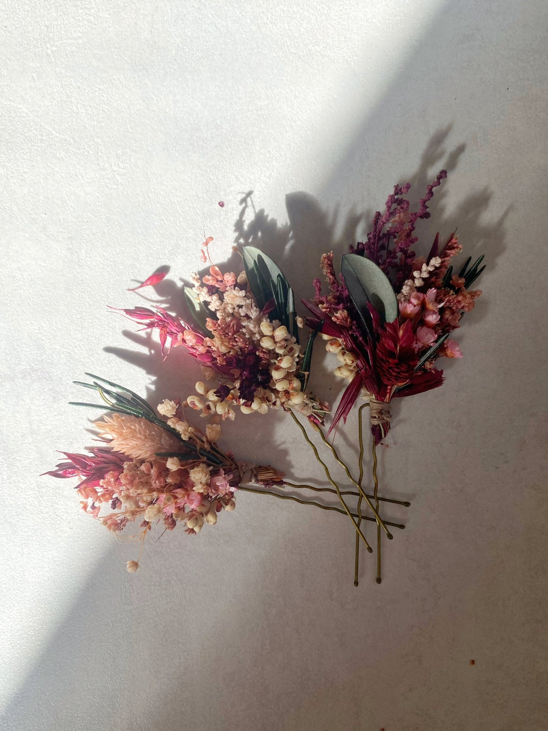Burgundy and Blush Flower Hair Pins | Bridal Hair Accessories – handmade floral hair accessory by magaela