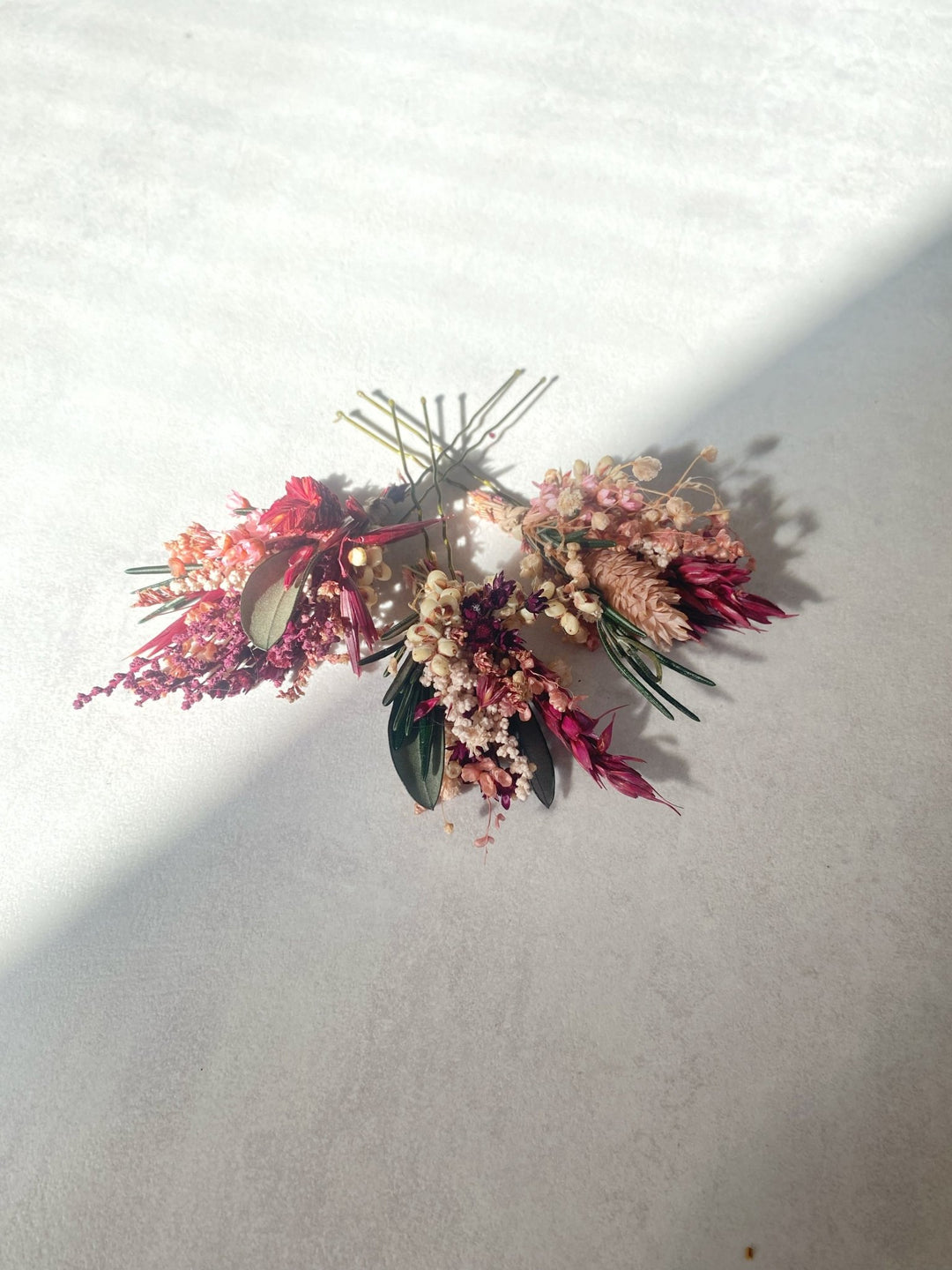 Burgundy and Blush Flower Hair Pins | Bridal Hair Accessories – handmade floral hair accessory by magaela