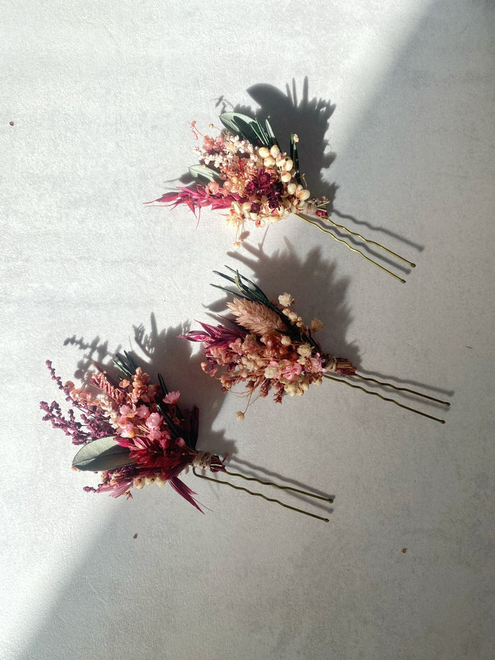 Burgundy and Blush Flower Hair Pins | Bridal Hair Accessories – handmade floral hair accessory by magaela