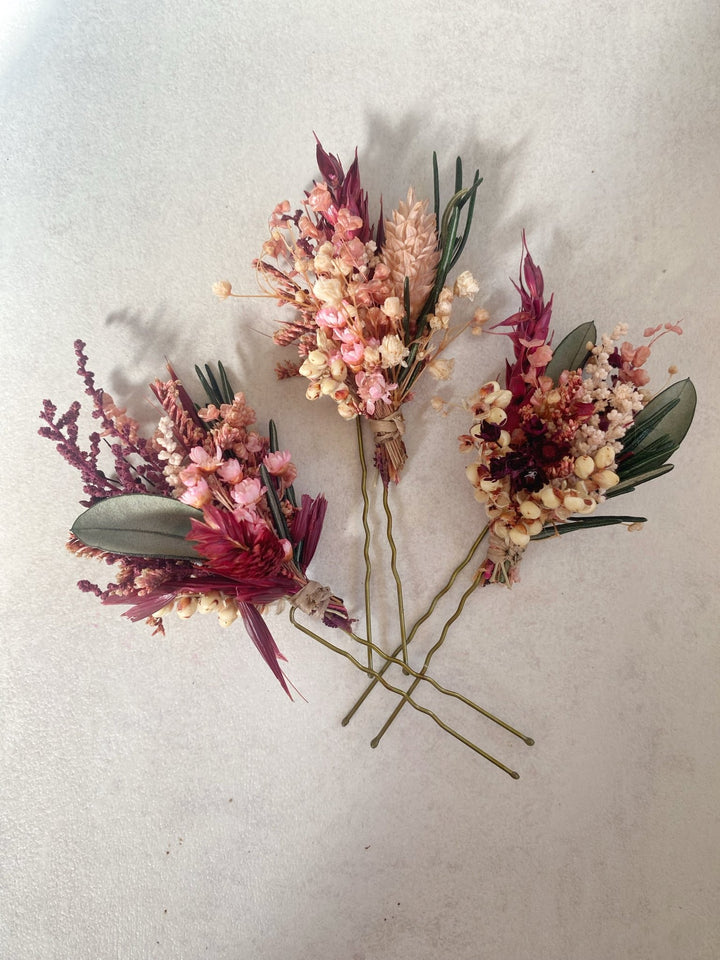 Burgundy and Blush Flower Hair Pins | Bridal Hair Accessories – handmade floral hair accessory by magaela