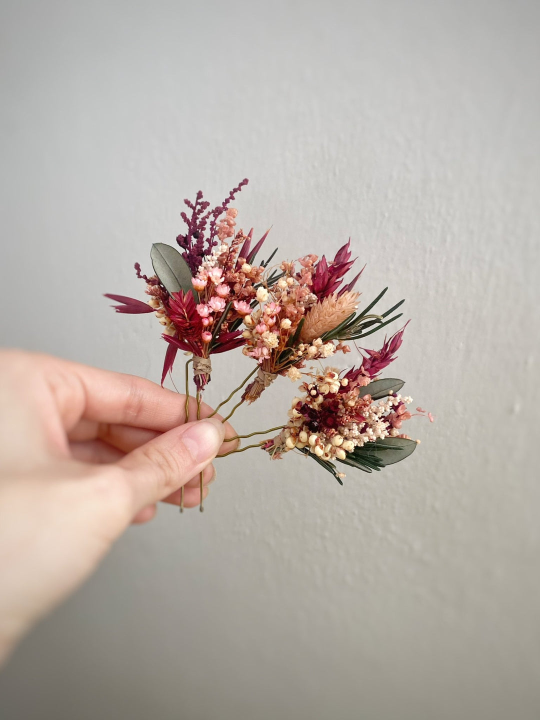 Burgundy and Blush Flower Hair Pins | Bridal Hair Accessories – handmade floral hair accessory by magaela