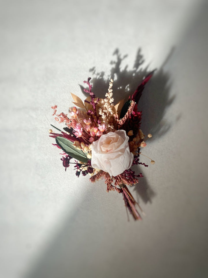 Burgundy and Blush Rose Boutonniere | Groom Wedding Accessory – handmade floral hair accessory by magaela