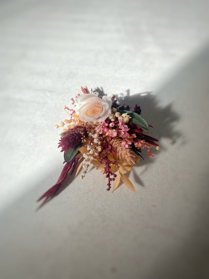 Burgundy and Blush Rose Boutonniere | Groom Wedding Accessory – handmade floral hair accessory by magaela