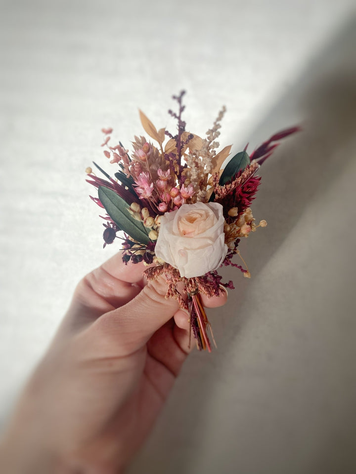 Burgundy and Blush Rose Boutonniere | Groom Wedding Accessory – handmade floral hair accessory by magaela