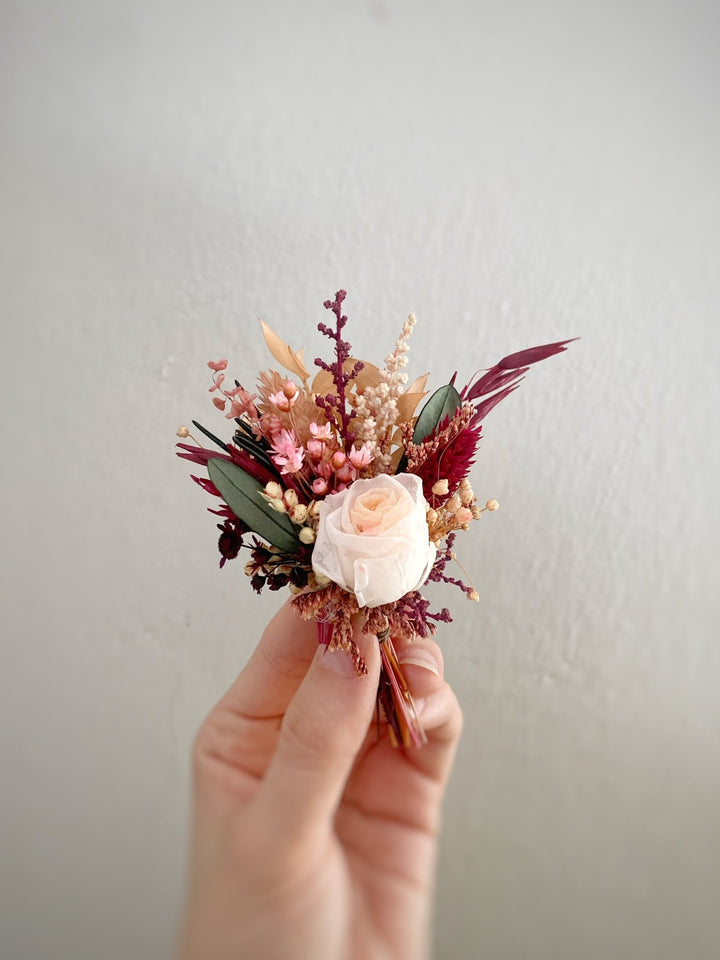 Burgundy and Blush Rose Boutonniere | Groom Wedding Accessory – handmade floral hair accessory by magaela