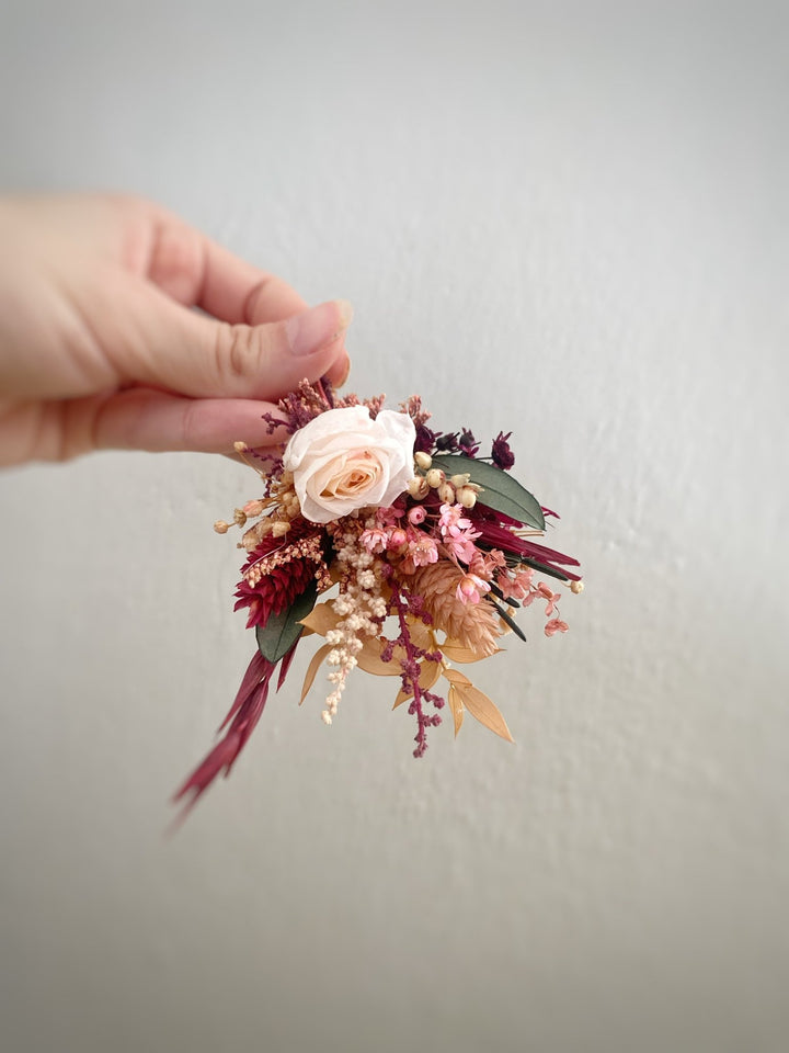 Burgundy and Blush Rose Boutonniere | Groom Wedding Accessory – handmade floral hair accessory by magaela