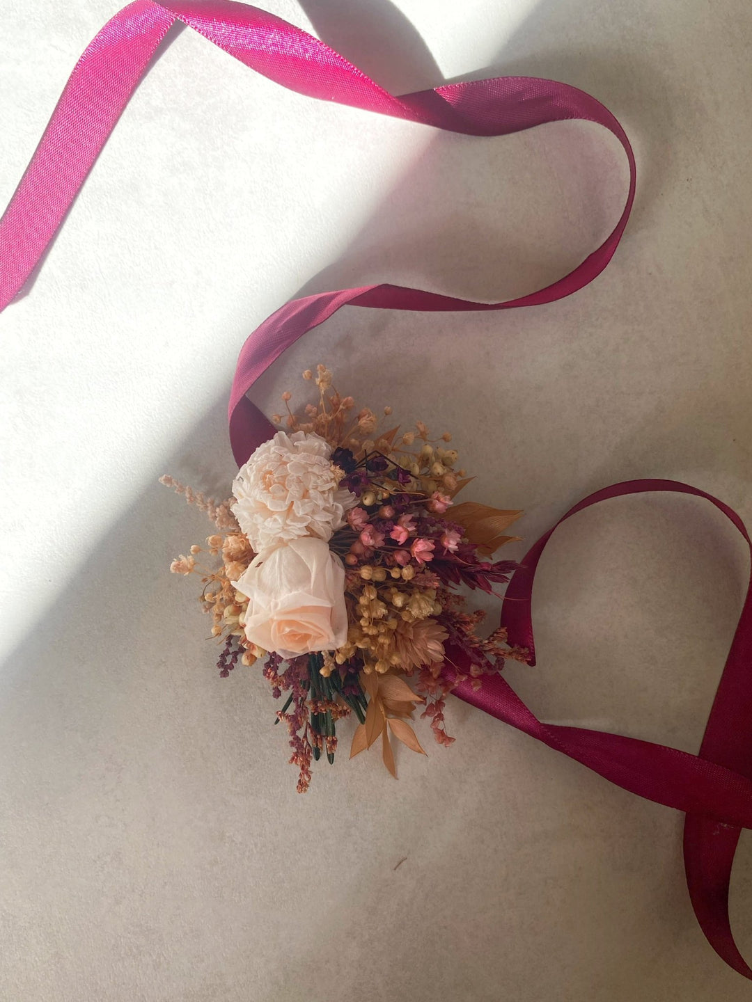 Burgundy and Blush Rose Wrist Corsage Bracelet | Bridal Accessory – handmade floral hair accessory by magaela