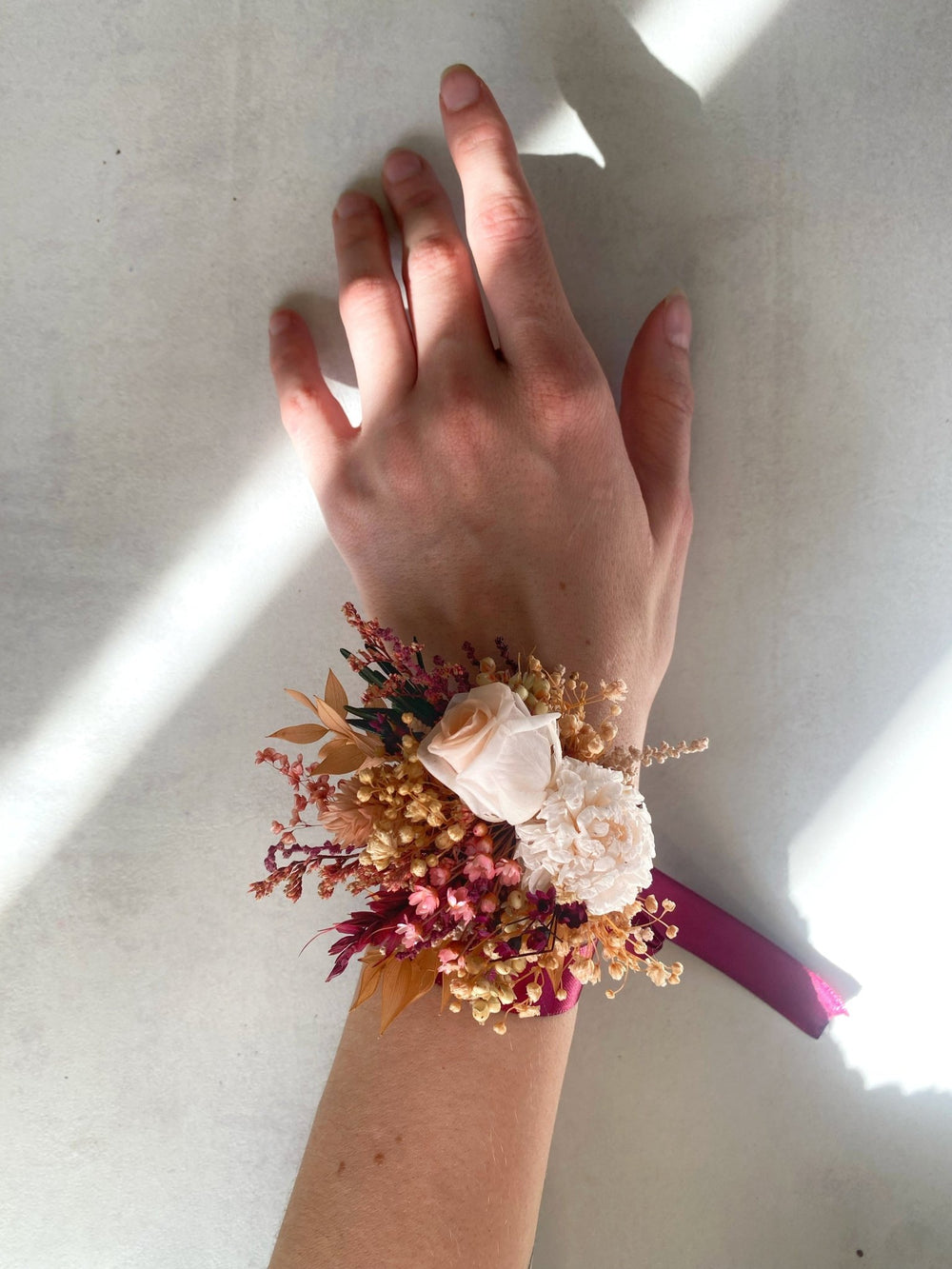 Burgundy and Blush Rose Wrist Corsage Bracelet | Bridal Accessory – handmade floral hair accessory by magaela