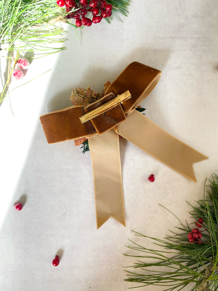Mustard Gold Woodland Hair Bow Clip | Handmade Toadstool
