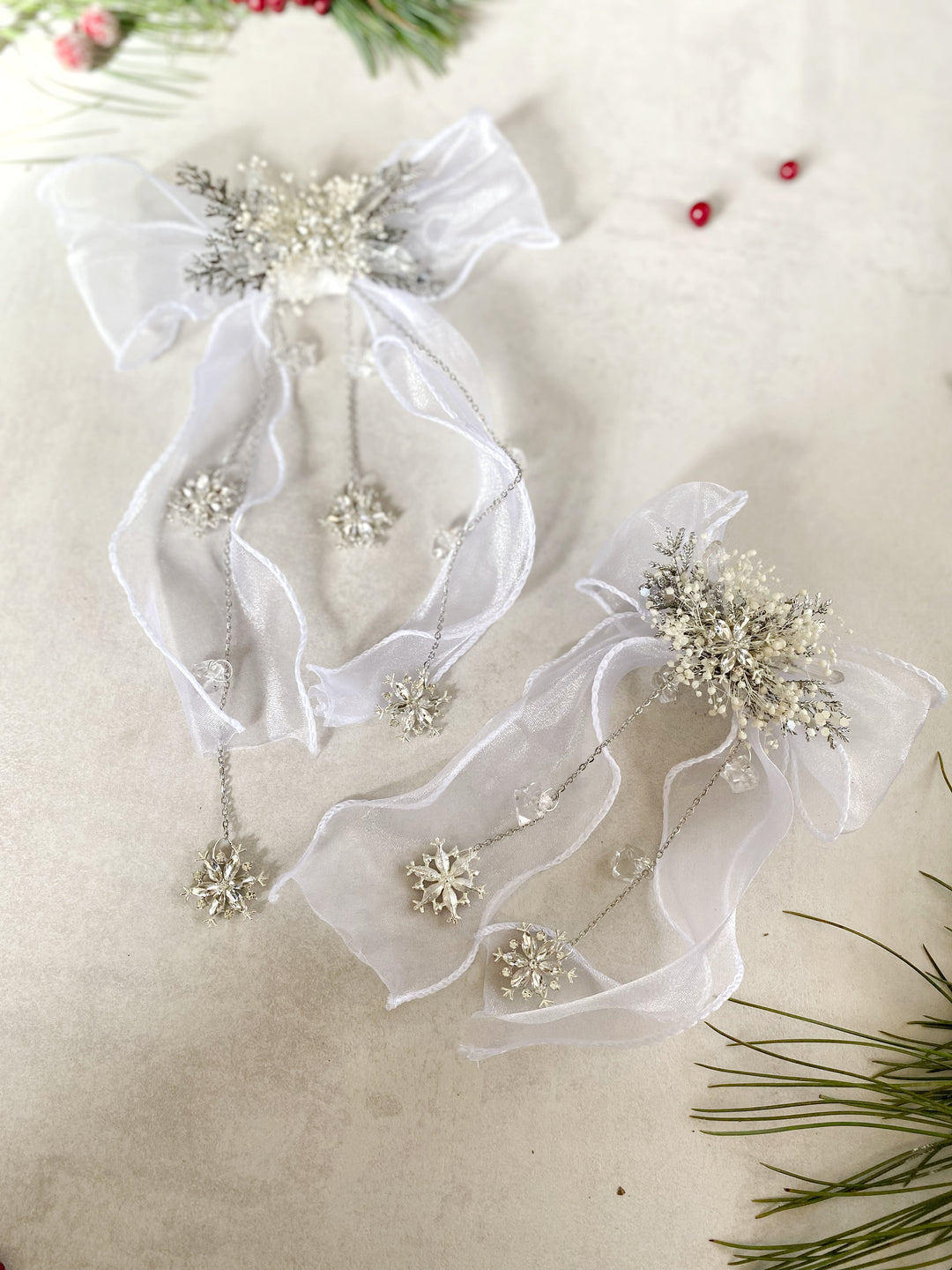 White Snowflake Hair Bow: Mom and Daughter Set | Winter Wedding and Christmas