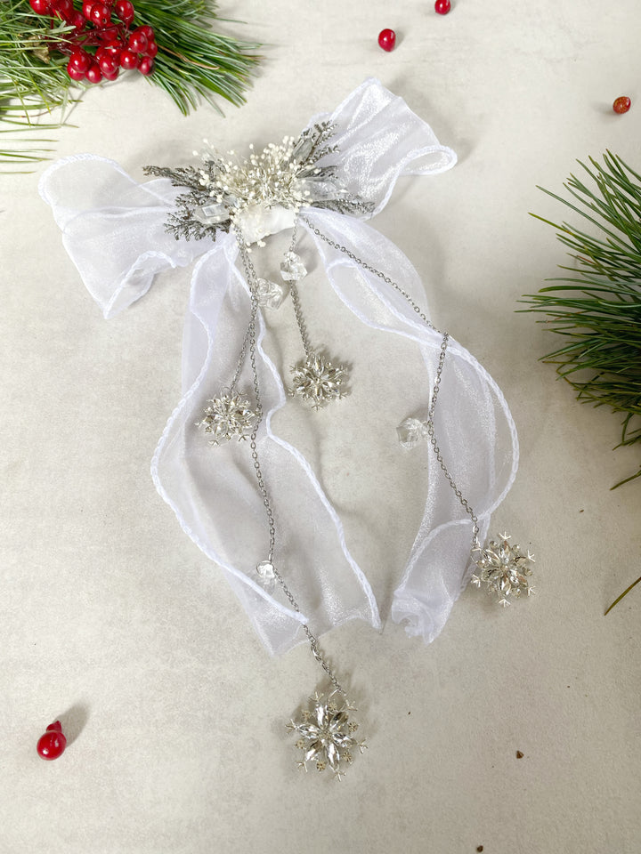 White Snowflake Hair Bow: Mom and Daughter Set | Winter Wedding and Christmas