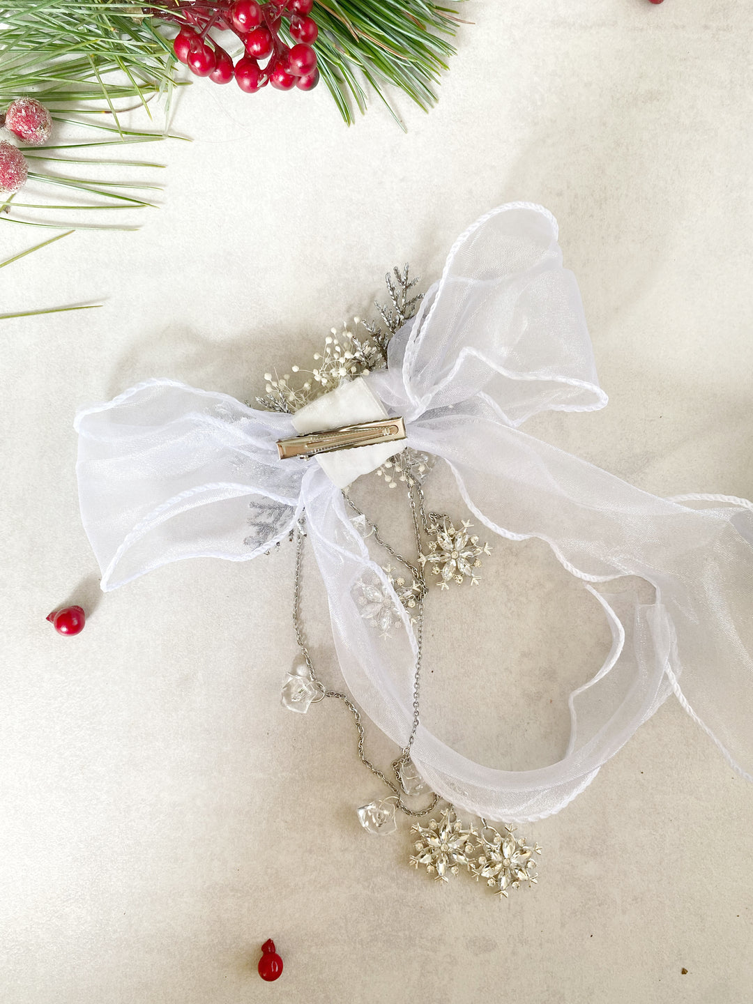 White Snowflake Hair Bow: Mom and Daughter Set | Winter Wedding and Christmas