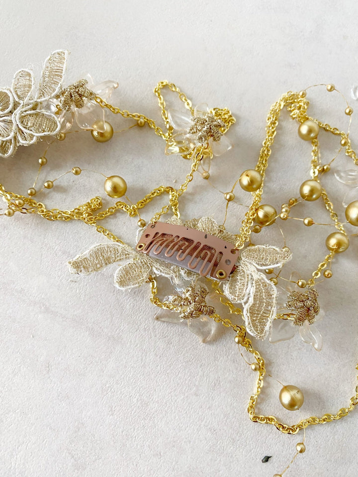 Gold Bridal Tiara with Pearl Veil – Detachable Wedding Headpiece – handmade floral hair accessory by magaela