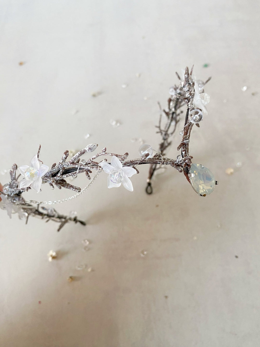 Elven Bridal Tiara in Silver Tones – Fantasy Wedding Headpiece – handmade floral hair accessory by magaela