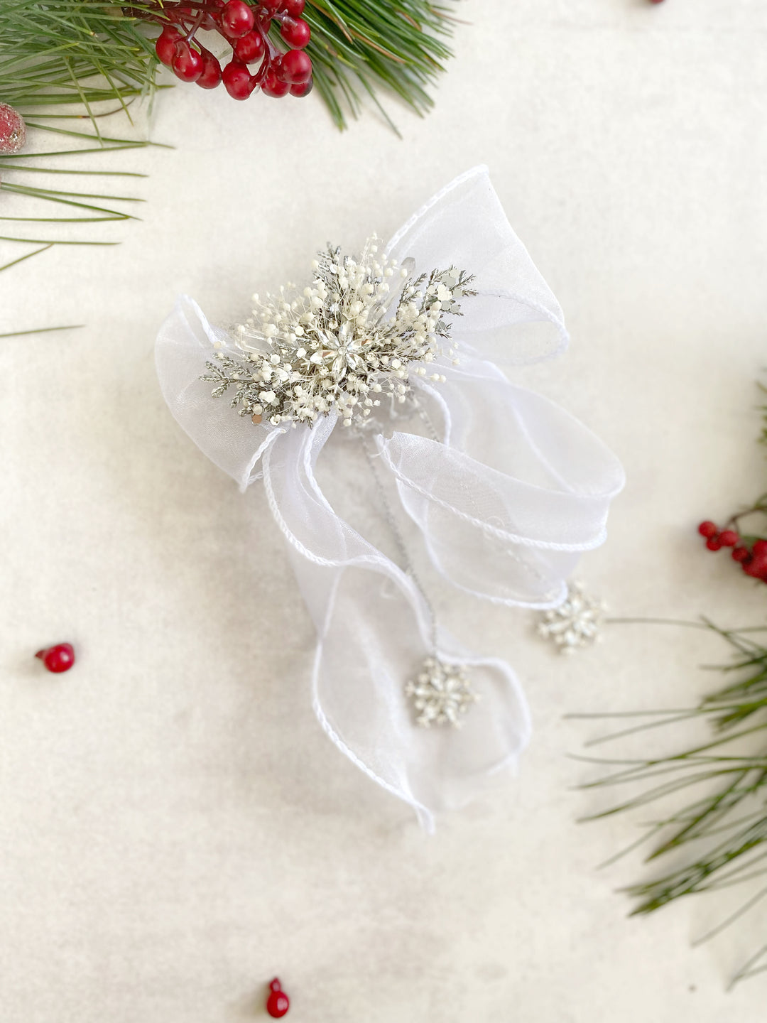 White Snowflake Hair Bow: Mom and Daughter Set | Winter Wedding and Christmas