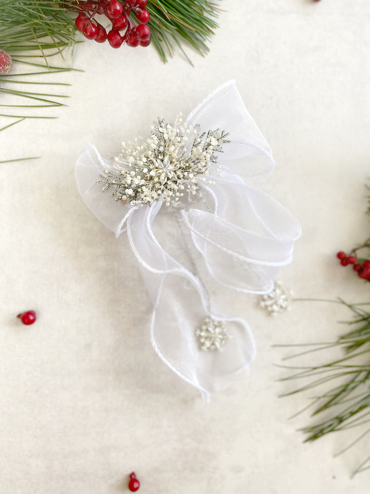 White Snowflake Hair Bow: Mom and Daughter Set | Winter Wedding and Christmas