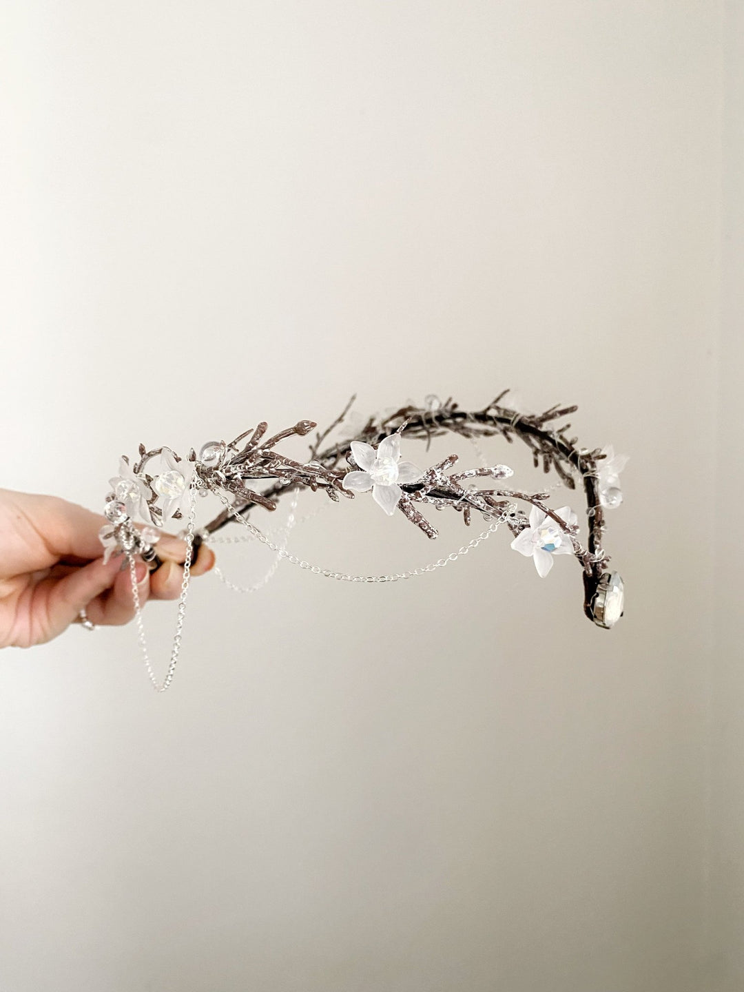 Elven Bridal Tiara in Silver Tones – Fantasy Wedding Headpiece – handmade floral hair accessory by magaela