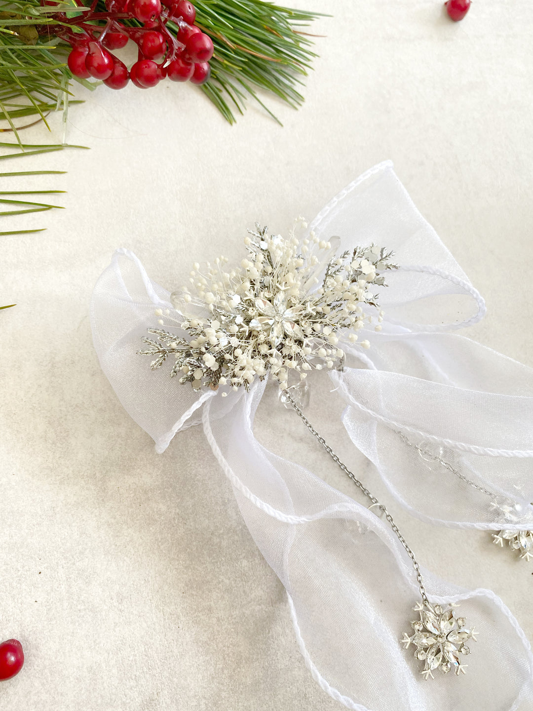 White Snowflake Hair Bow: Mom and Daughter Set | Winter Wedding and Christmas