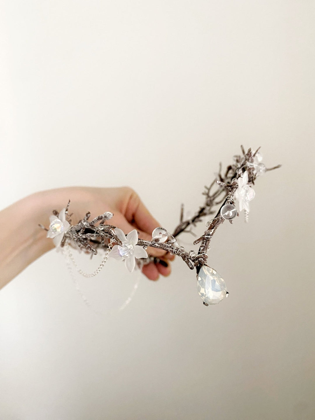 Elven Bridal Tiara in Silver Tones – Fantasy Wedding Headpiece – handmade floral hair accessory by magaela