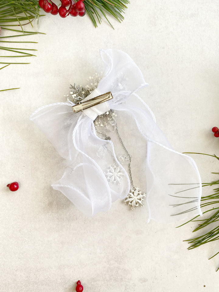 White Snowflake Hair Bow: Mom and Daughter Set | Winter Wedding and Christmas