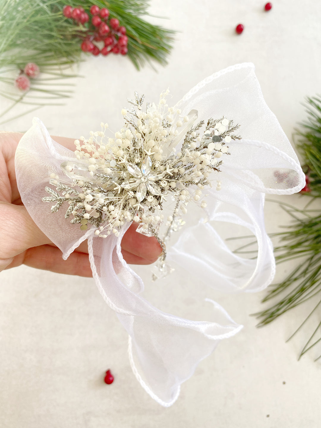 White Snowflake Hair Bow: Mom and Daughter Set | Winter Wedding and Christmas