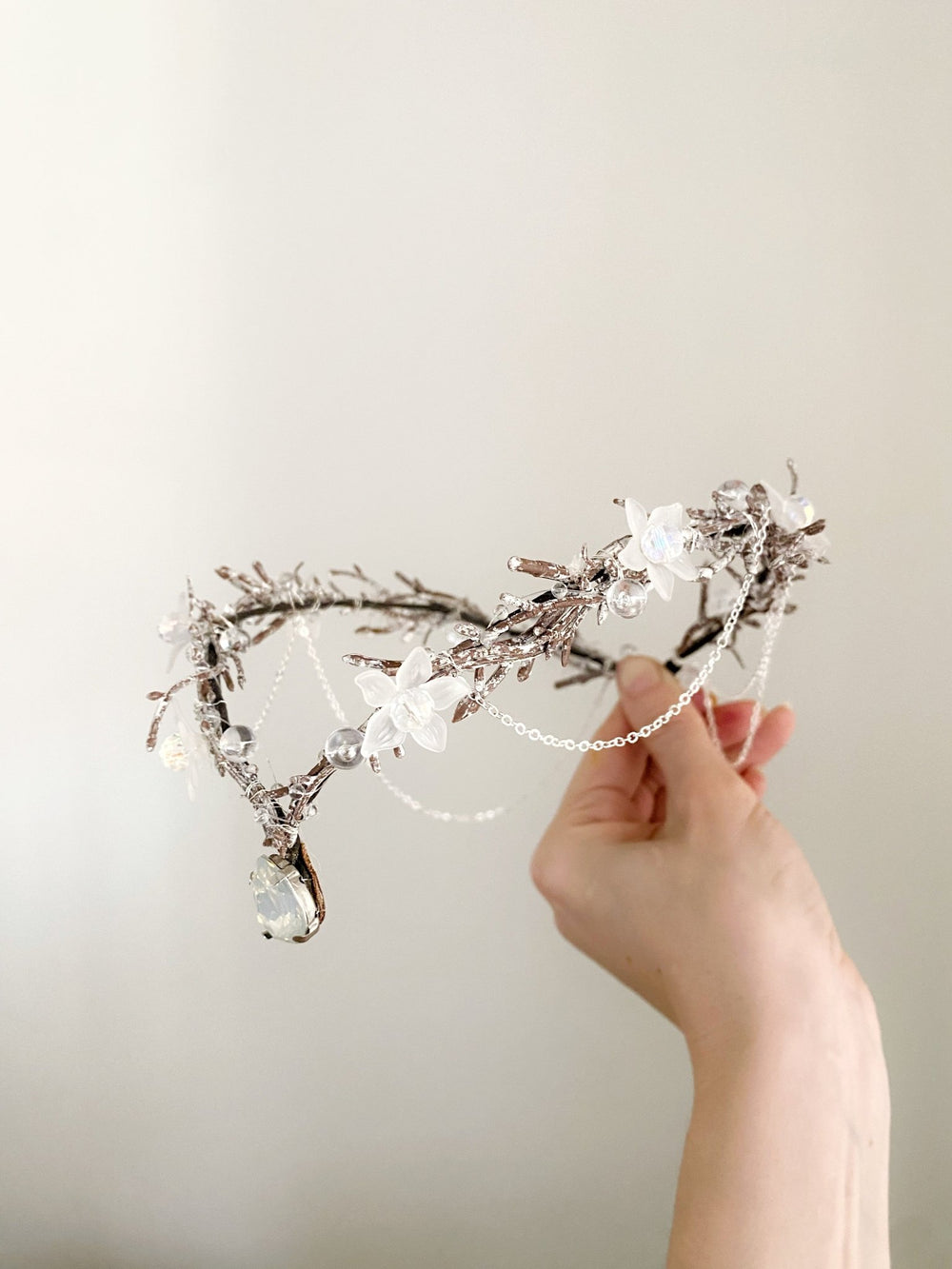 Elven Bridal Tiara in Silver Tones – Fantasy Wedding Headpiece – handmade floral hair accessory by magaela