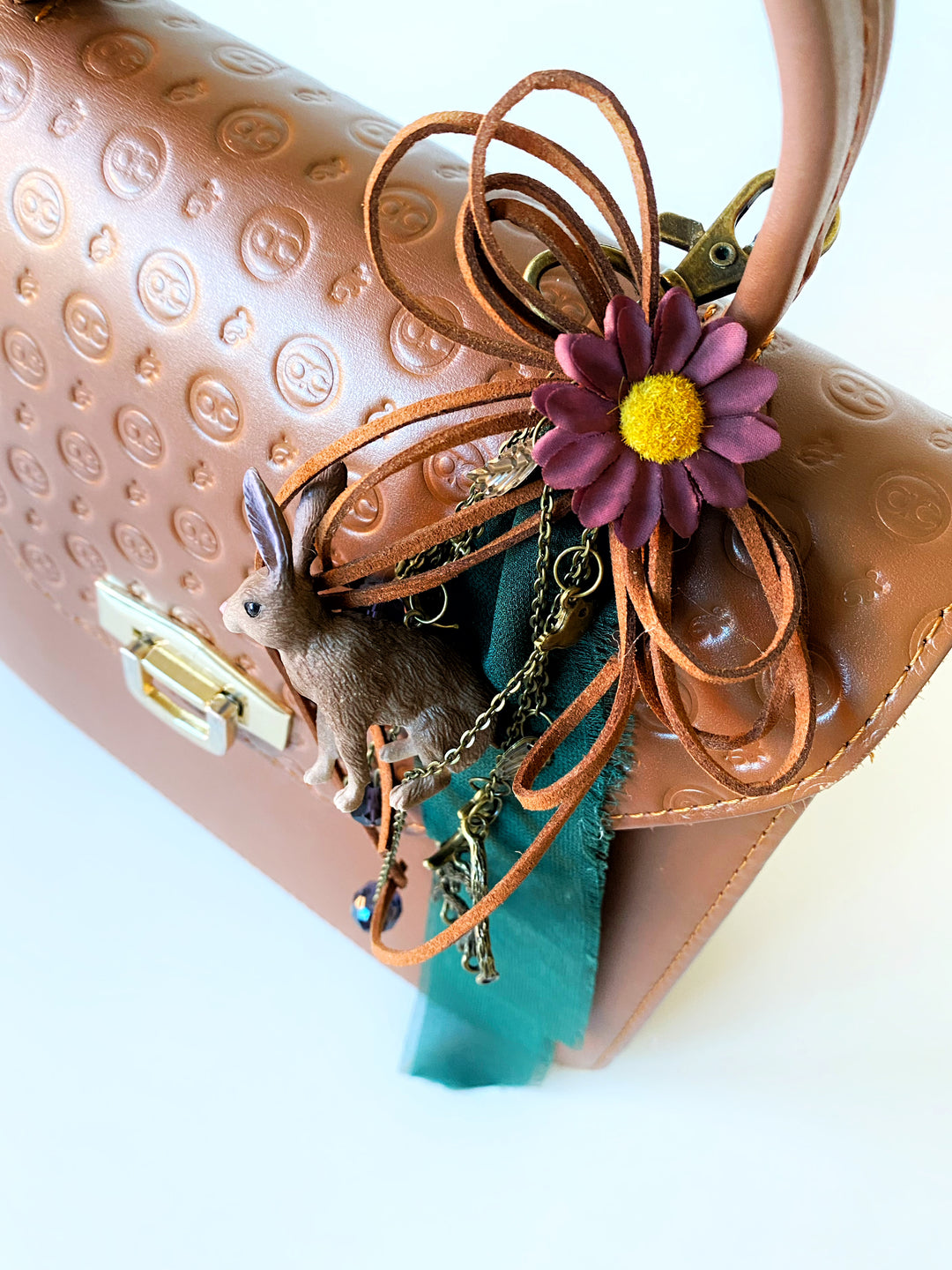 Woodland Rabbit Bag Charm | Daisy and Green Ribbon