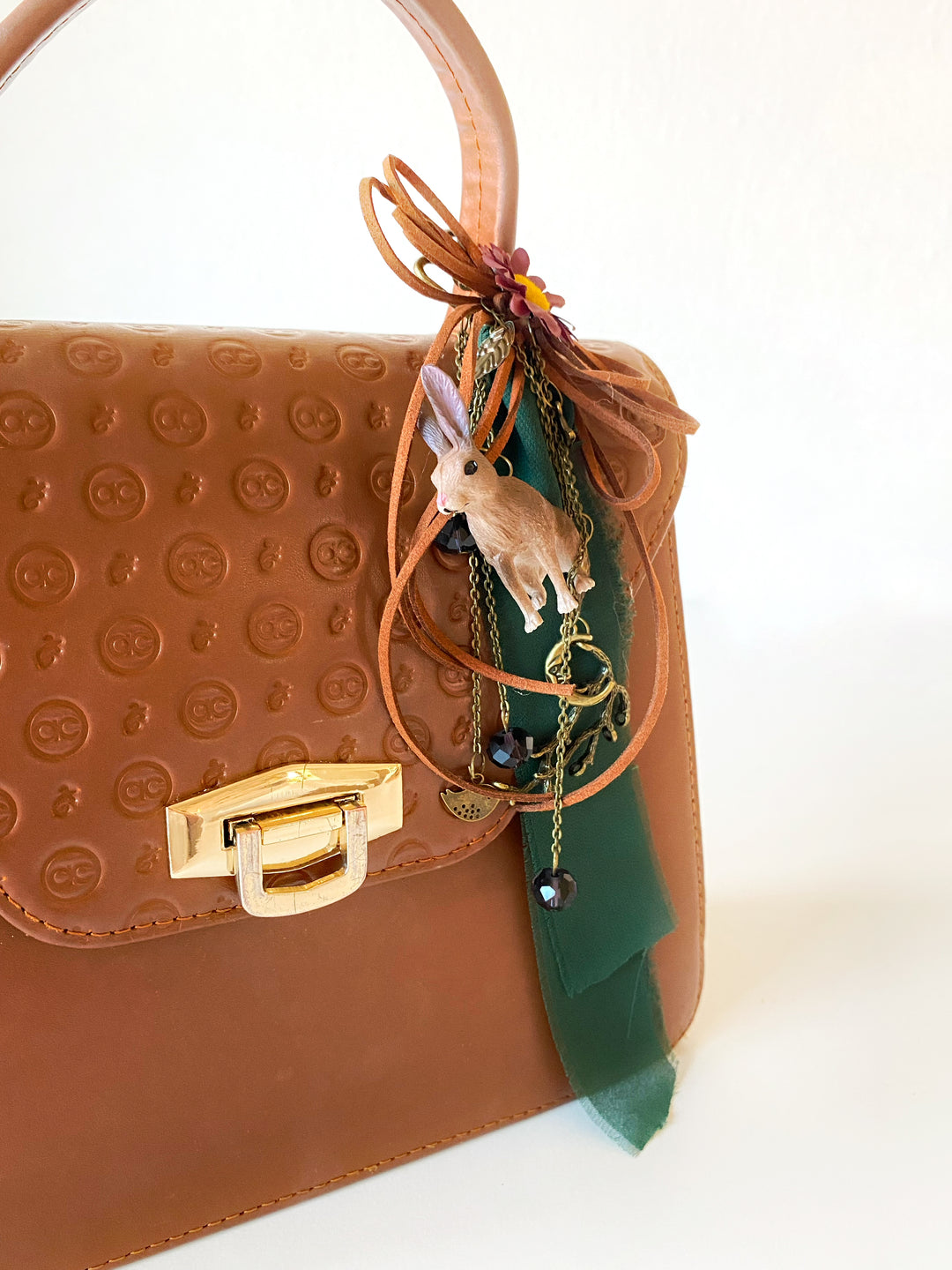 Woodland Rabbit Bag Charm | Daisy and Green Ribbon