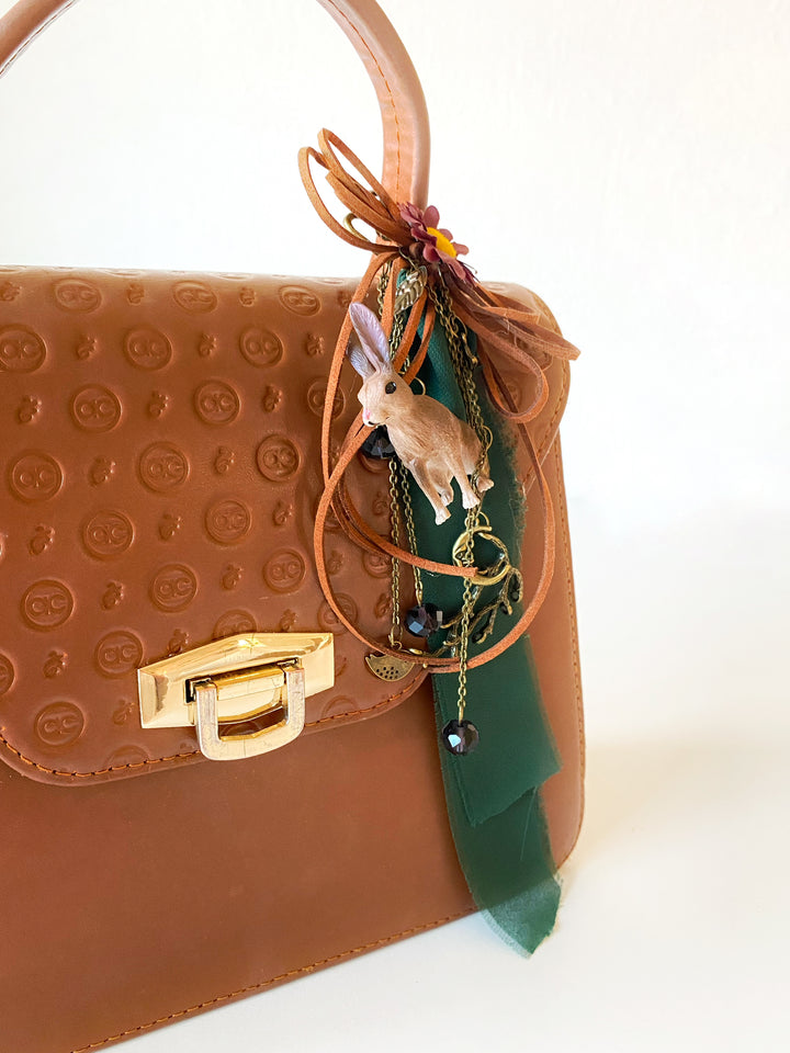 Woodland Rabbit Bag Charm | Daisy and Green Ribbon