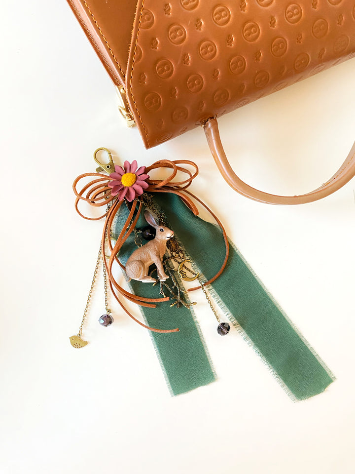Woodland Rabbit Bag Charm | Daisy and Green Ribbon