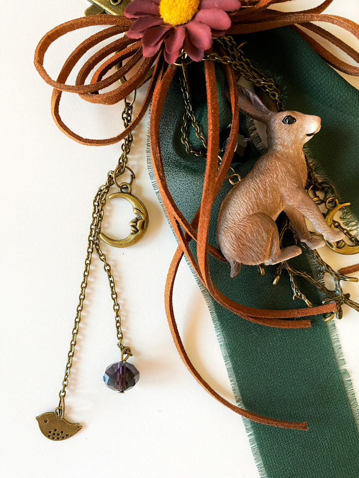 Woodland Rabbit Bag Charm | Daisy and Green Ribbon