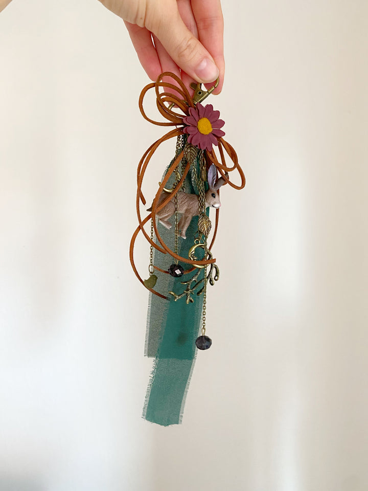 Woodland Rabbit Bag Charm | Daisy and Green Ribbon
