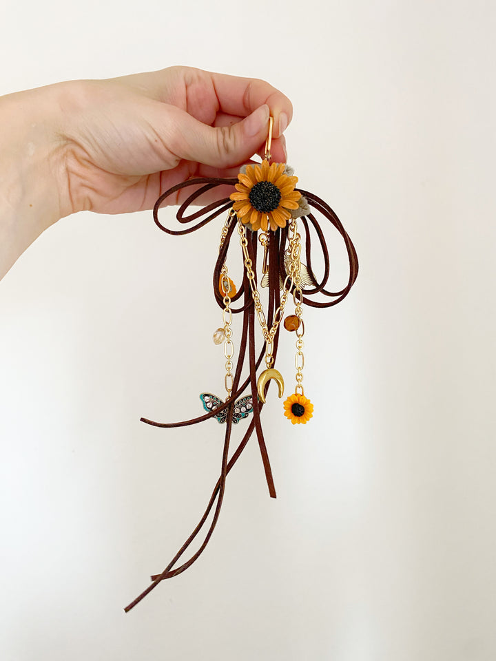 Sunflower Bag Charm | Crescent Moon and Butterflies