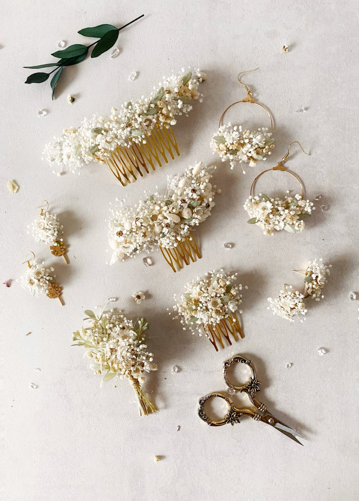 Bridal Boutonniere – Gypsophila and Ixodia Wedding Boutonniere – handmade floral hair accessory by magaela