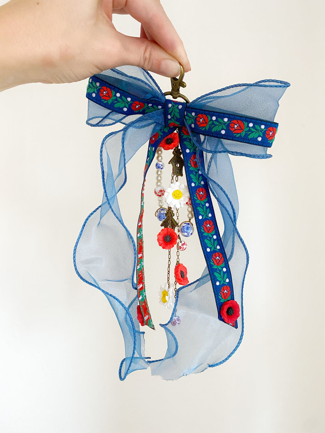 Blue Folk Bow Bag Charm | Daisies and Poppies