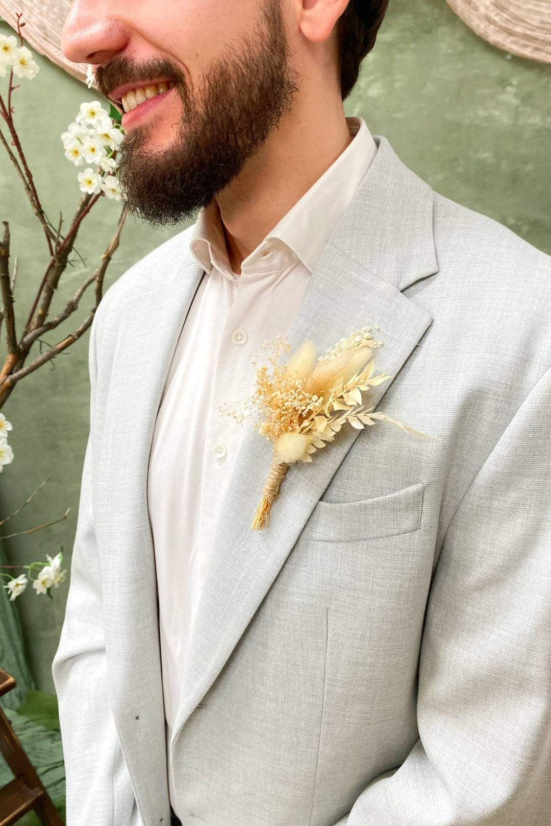 Boho Dried Flower Boutonniere: Pampas Grass Wedding Corsage – handmade floral hair accessory by magaela
