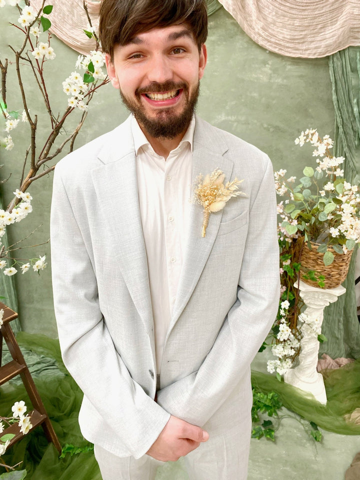 Boho Dried Flower Boutonniere: Pampas Grass Wedding Corsage – handmade floral hair accessory by magaela
