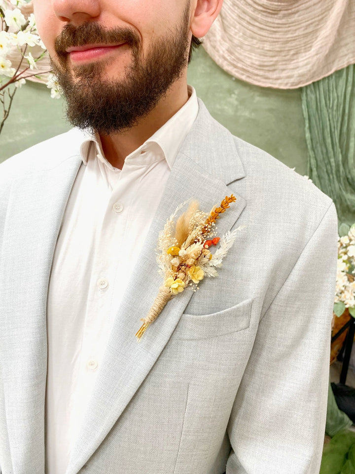Boho Dried Flower Boutonniere: Pampas Grass Wedding Corsage – handmade floral hair accessory by magaela