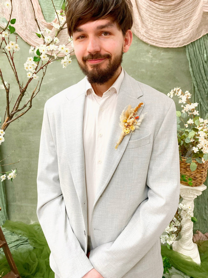Boho Dried Flower Boutonniere: Pampas Grass Wedding Corsage – handmade floral hair accessory by magaela