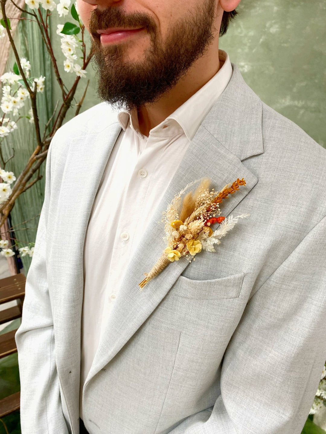 Boho Dried Flower Boutonniere: Pampas Grass Wedding Corsage – handmade floral hair accessory by magaela