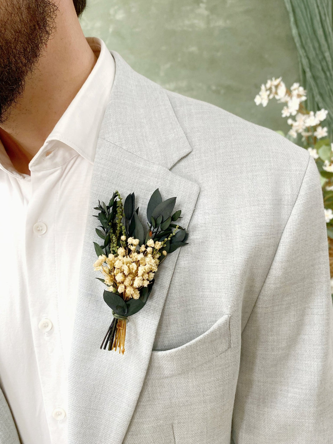Greenery Wedding Boutonniere Natural Baby's Breath Groom Accessory – handmade floral hair accessory by magaela
