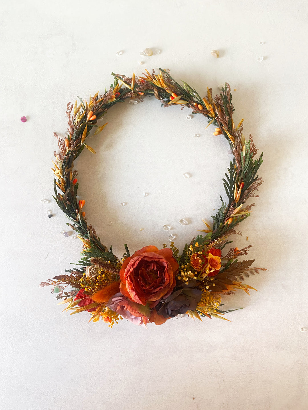 Fall Wedding Floral Hair Set - Wreath and Comb with Dried Materials
