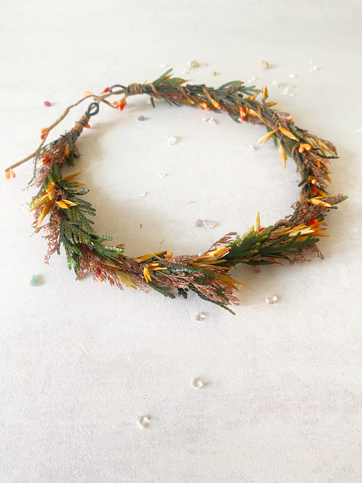 Fall Wedding Floral Hair Set - Wreath and Comb with Dried Materials