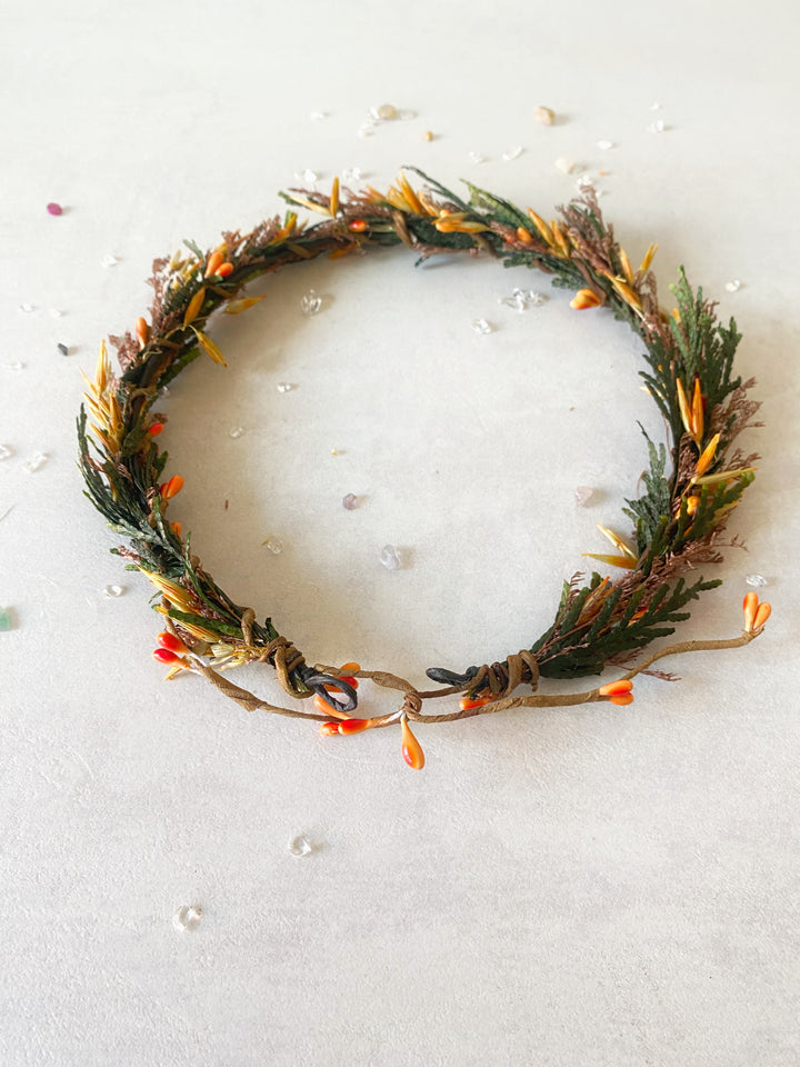 Fall Wedding Floral Hair Set - Wreath and Comb with Dried Materials